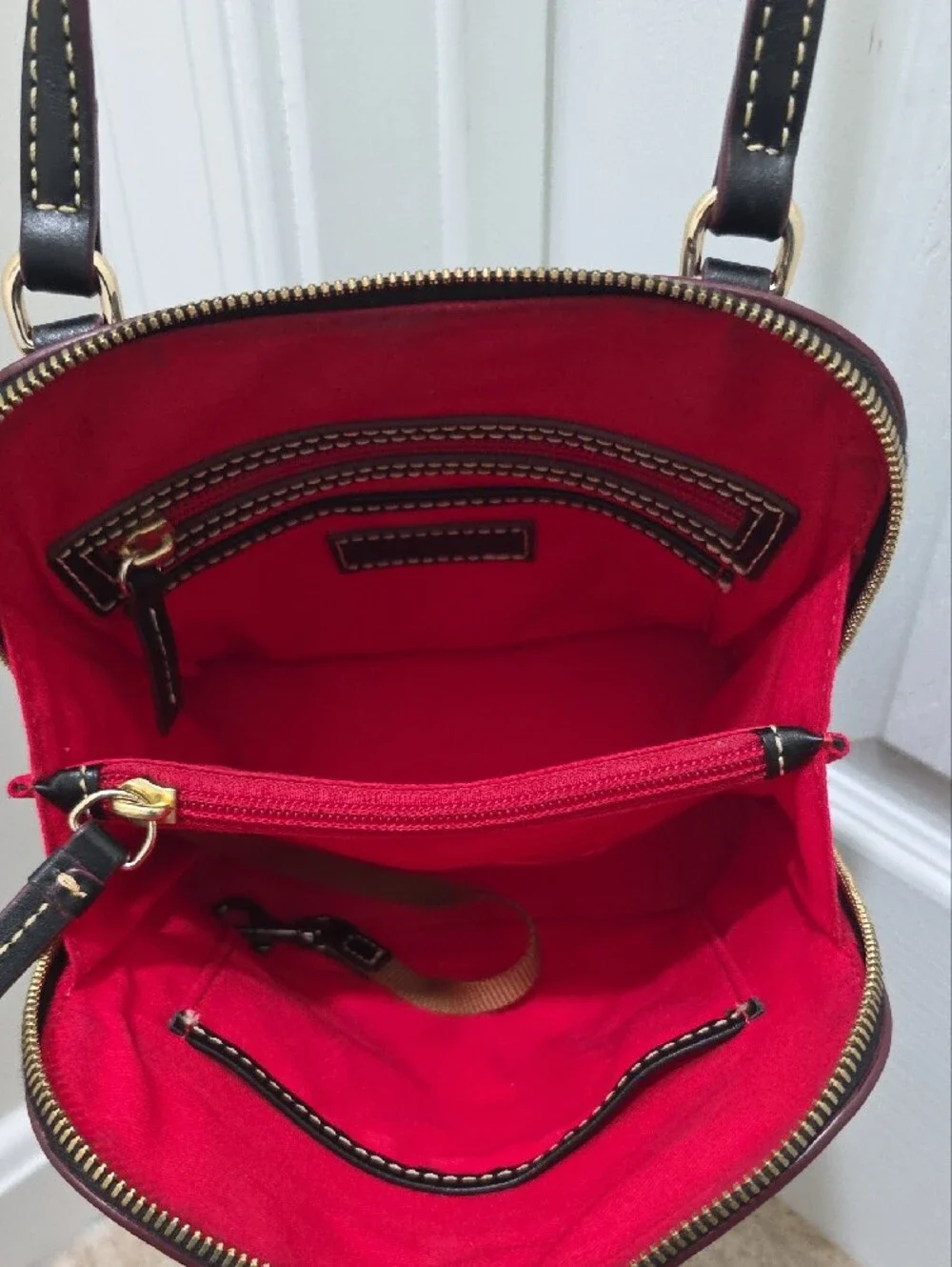 Dooney & Bourke Black with Dark Brown Trim Leather Crossbody Bag